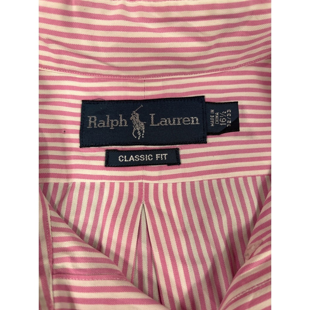Ralph Lauren Men Pink Stripe Classic Fit Long Sleeve ButtonUp 16 1/2, 32/33 - Picture 3 of 7